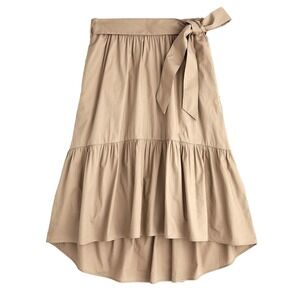 J.Crew pull on midi skirt cotton poplin 10 cottage tiered brown tan